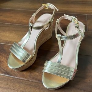 Kate Spade Gold Platform Wedge Sandals Size 6 New
